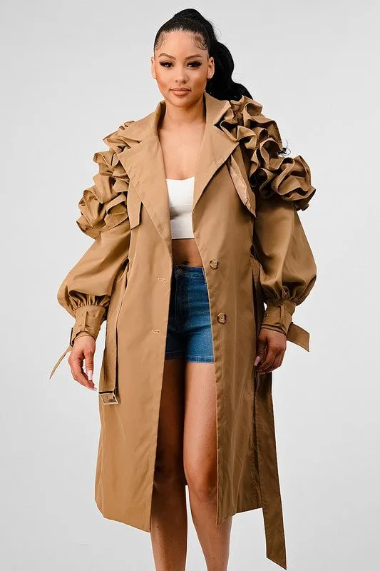 FALL TRANSTION FLORAL SLEEVE TRENCH COAT (Copy)