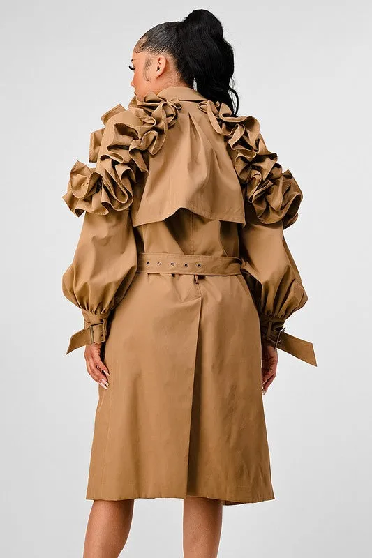 FALL TRANSTION FLORAL SLEEVE TRENCH COAT (Copy)