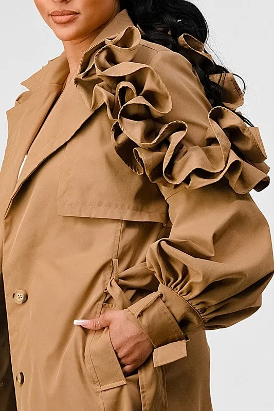 FALL TRANSTION FLORAL SLEEVE TRENCH COAT (Copy)