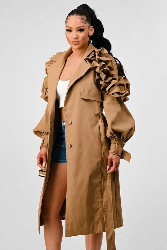 FALL TRANSTION FLORAL SLEEVE TRENCH COAT (Copy)