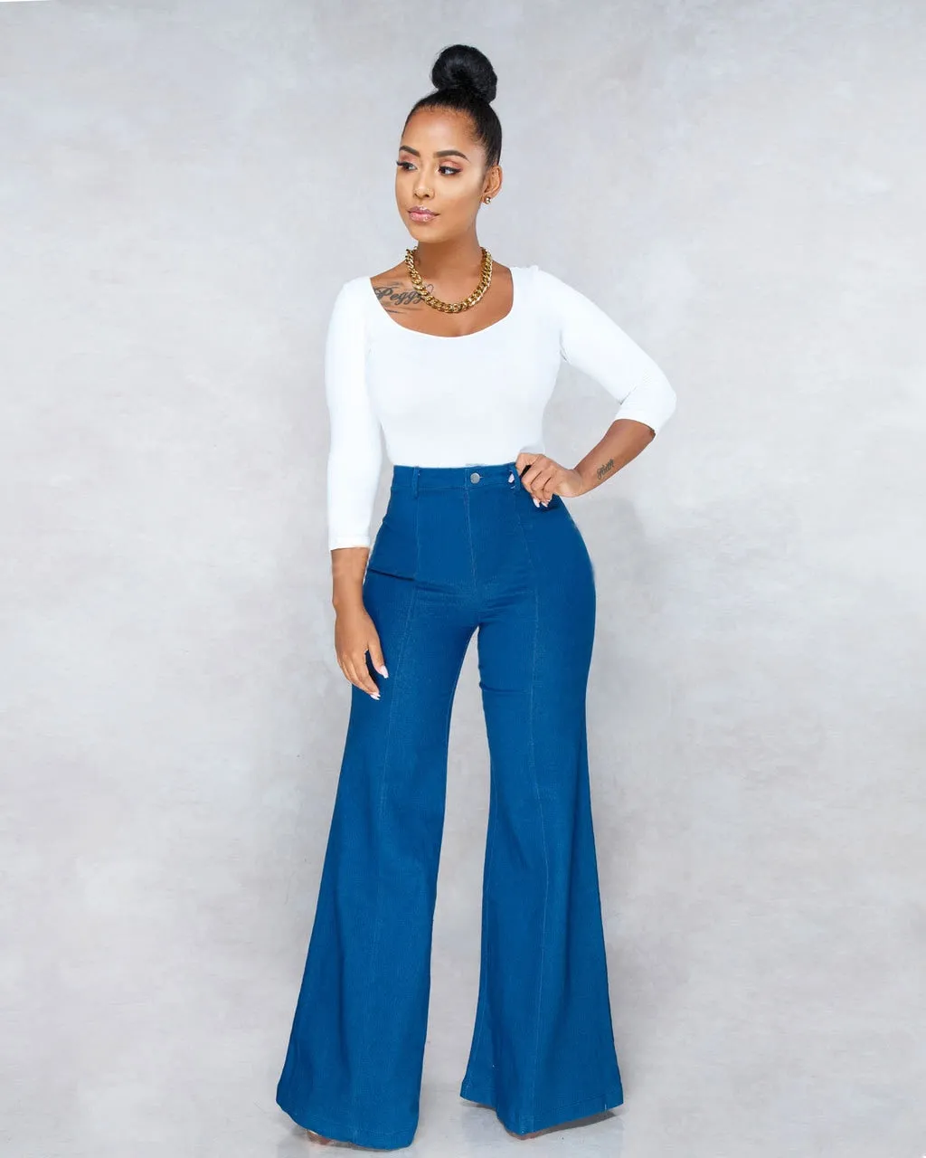 Fashion Denim Flare Pants Women Retro Jeans Wide Leg Trousers Lady Casual Bell-Bottoms Flare Pant Female