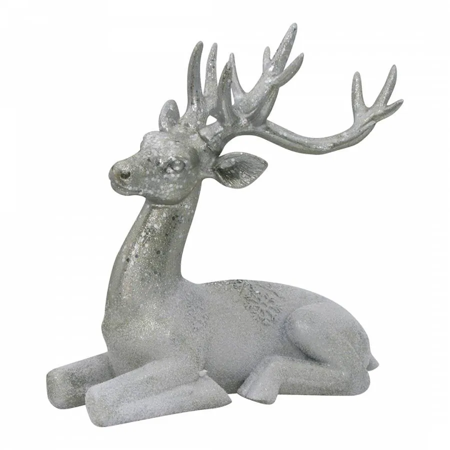 Festive 29cm Silver Sitting Reindeer