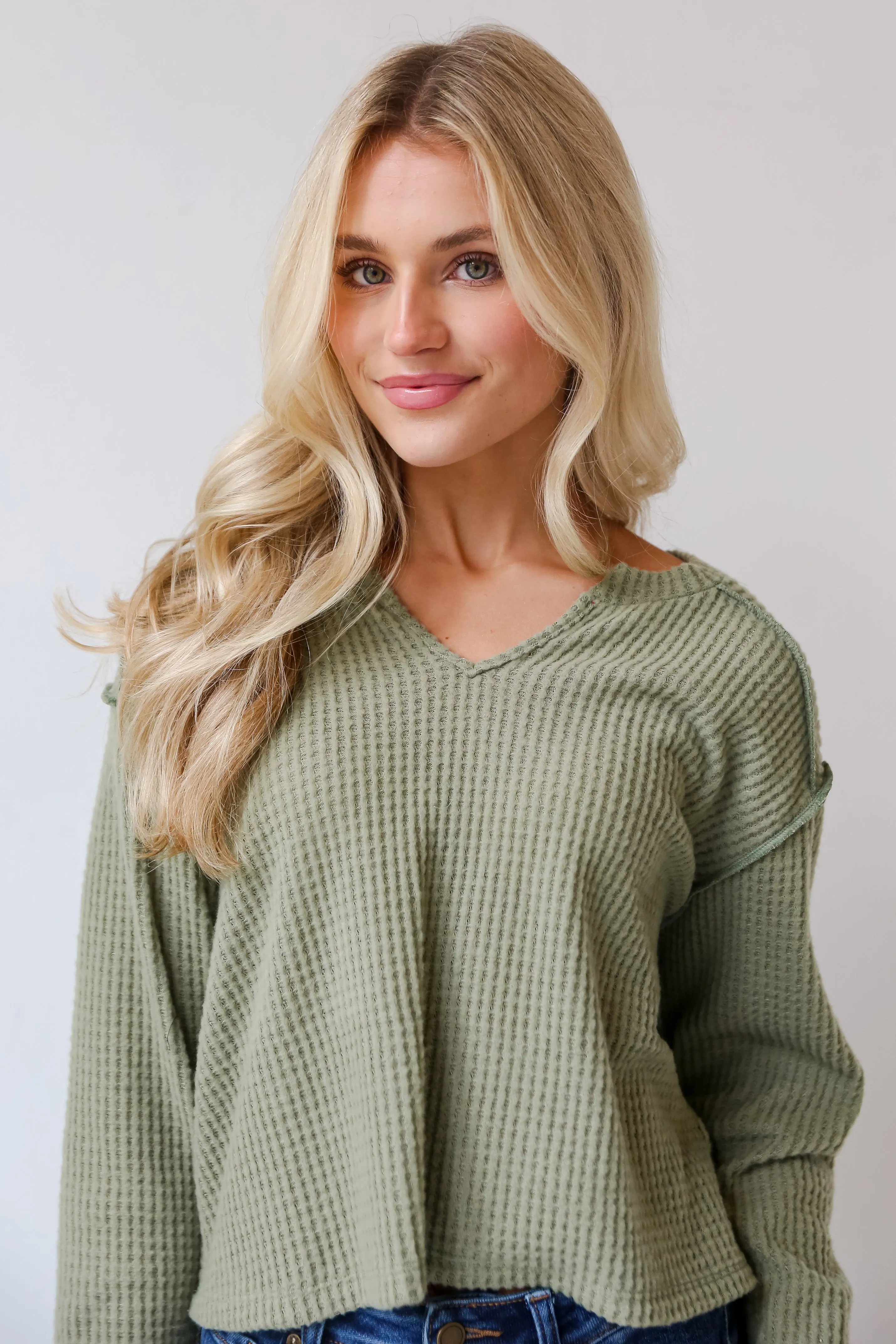 FINAL SALE - All Day Fave Sage Brushed Waffle Knit Top - DOORBUSTER