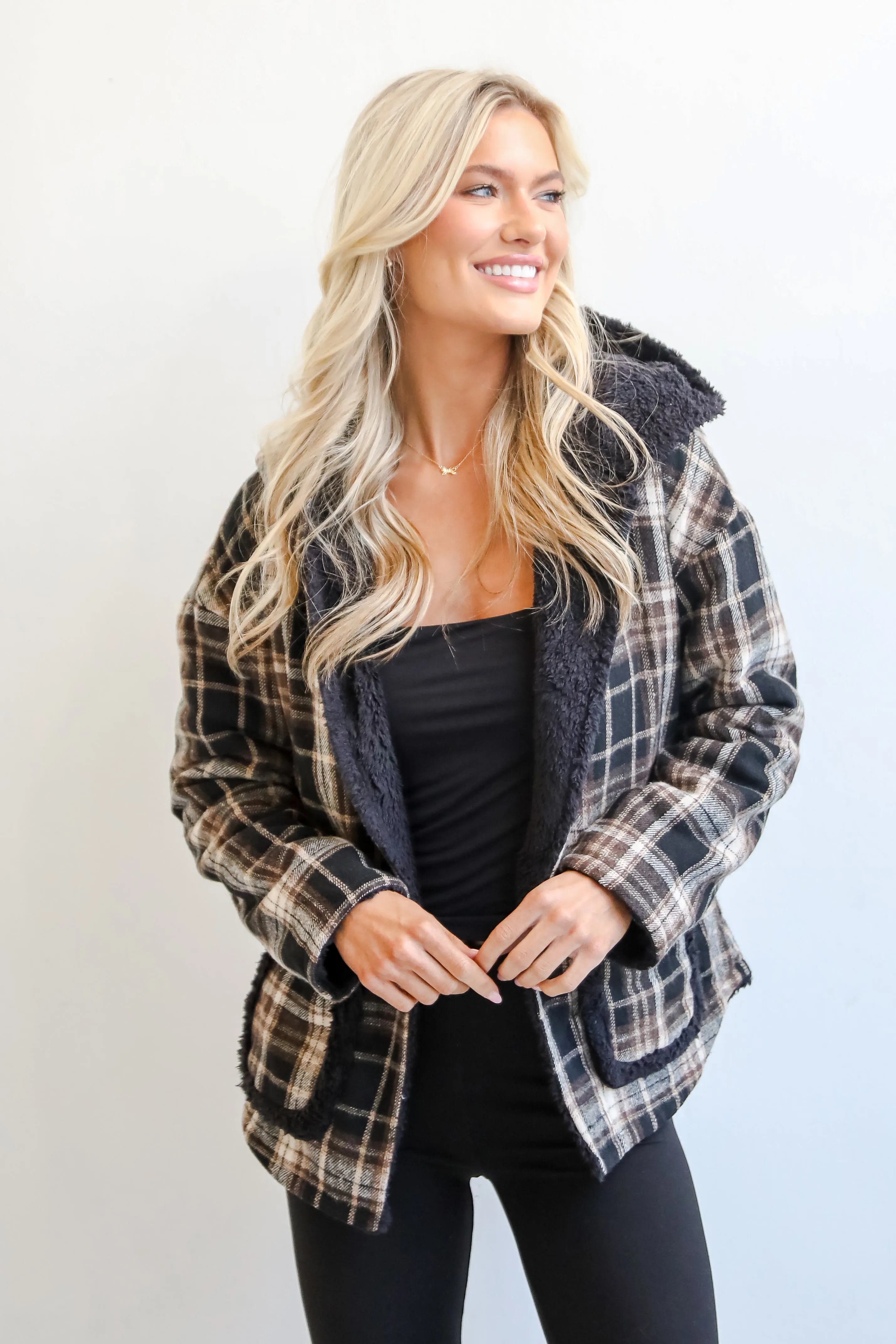 FINAL SALE - Perfected Comfort Reversible Sherpa Plaid Jacket - DOORBUSTER