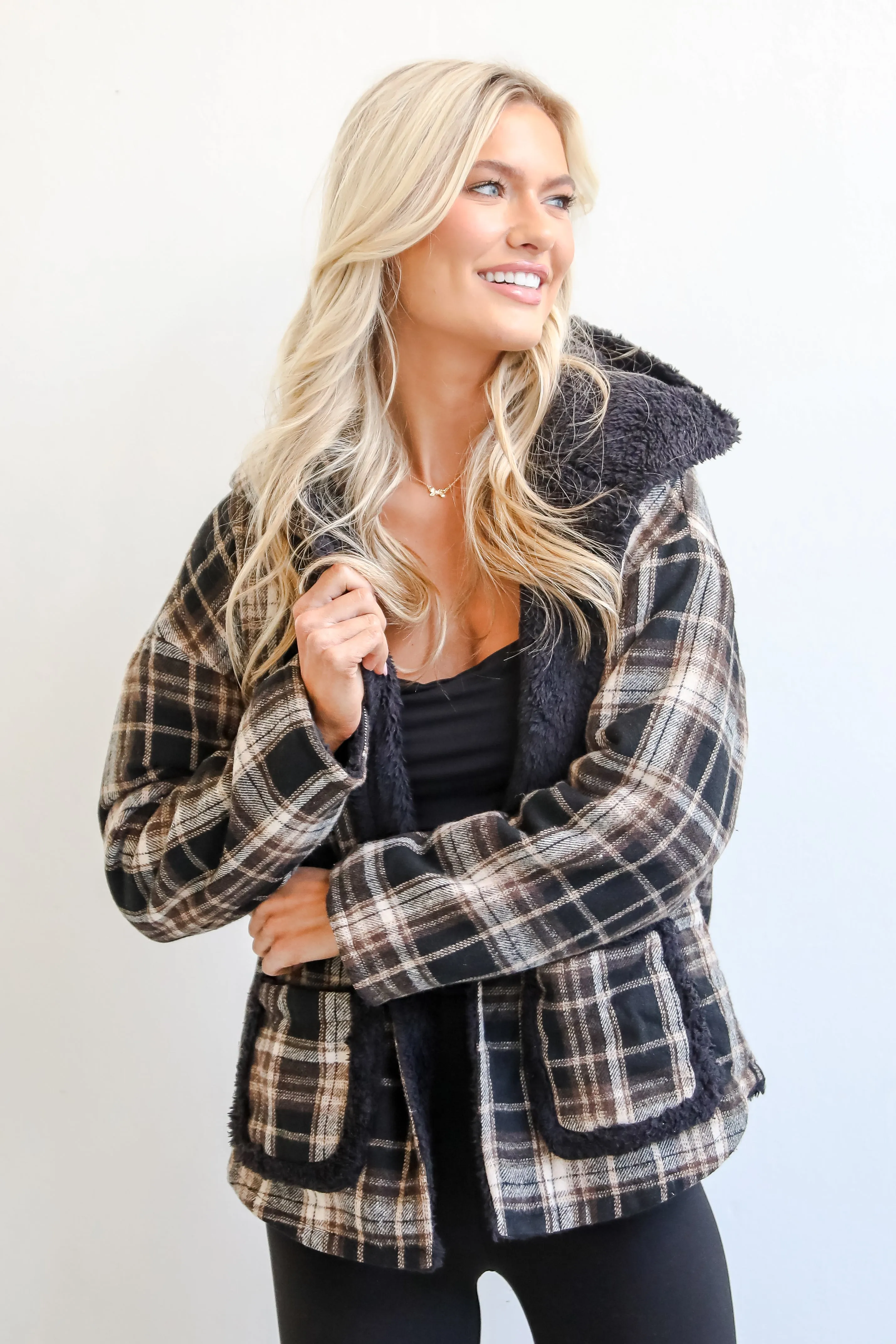 FINAL SALE - Perfected Comfort Reversible Sherpa Plaid Jacket - DOORBUSTER