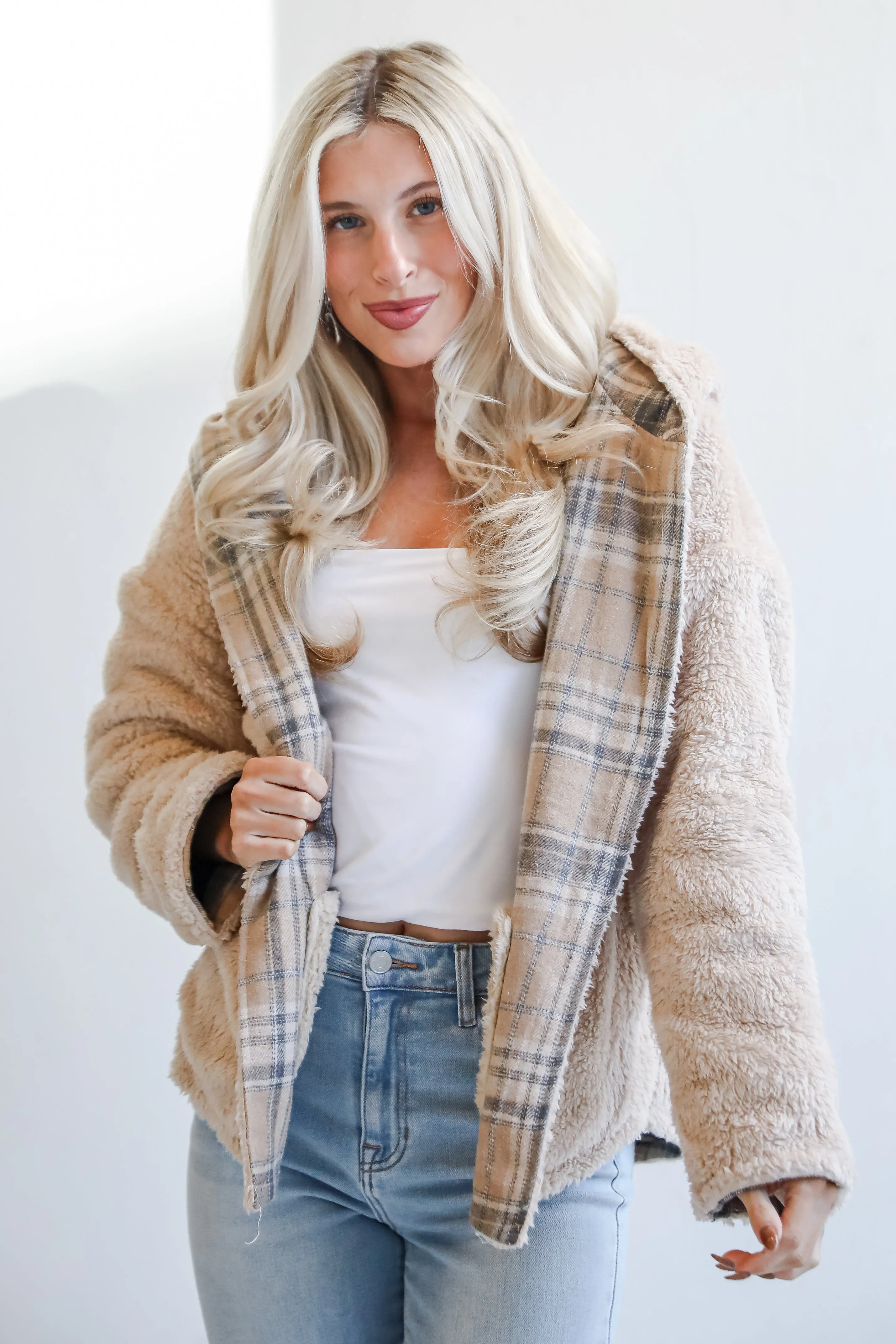 FINAL SALE - Perfected Comfort Reversible Sherpa Plaid Jacket - DOORBUSTER