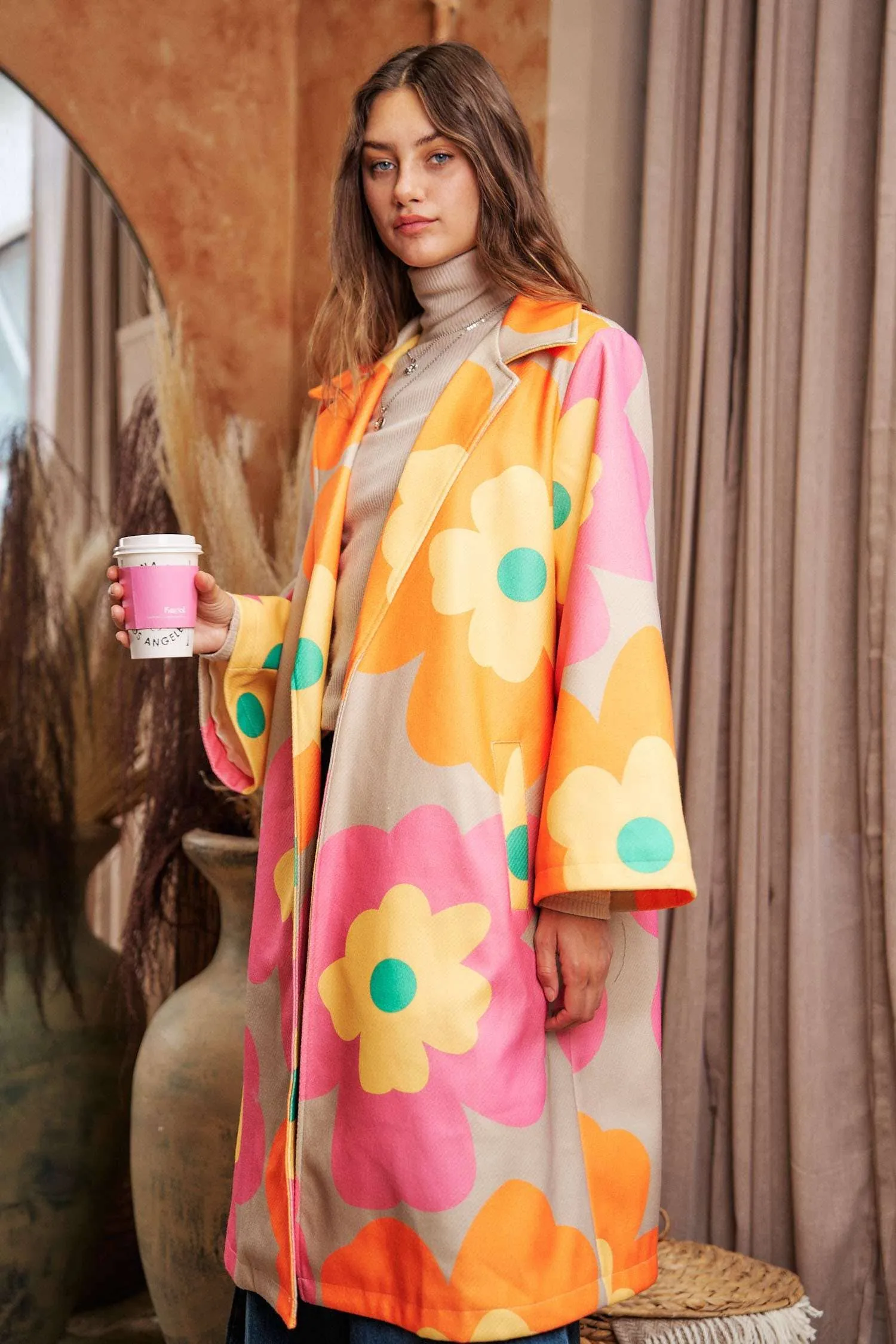 FINAL SALE Put Me in Flowers Retro Overcoat