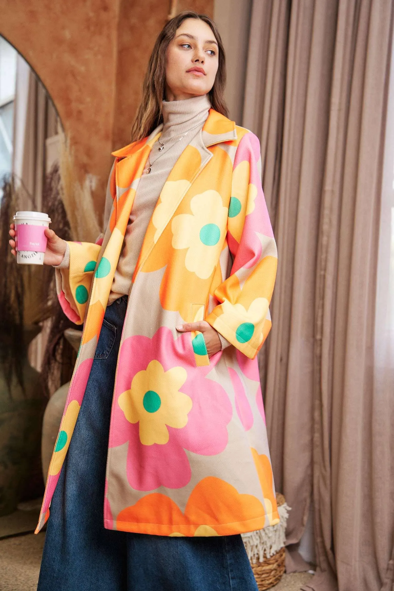 FINAL SALE Put Me in Flowers Retro Overcoat