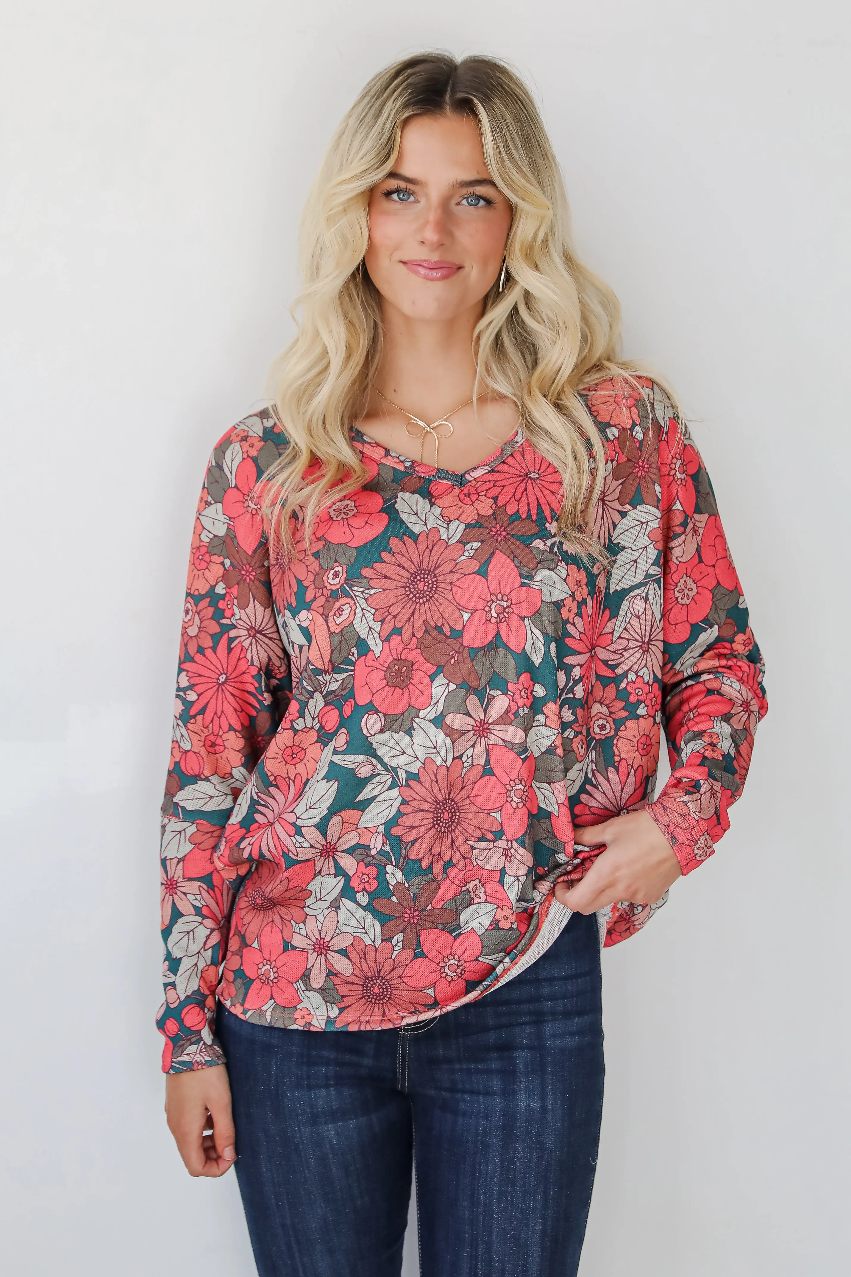 FINAL SALE - Simply Brilliant Teal Floral Knit Top - DOORBUSTER