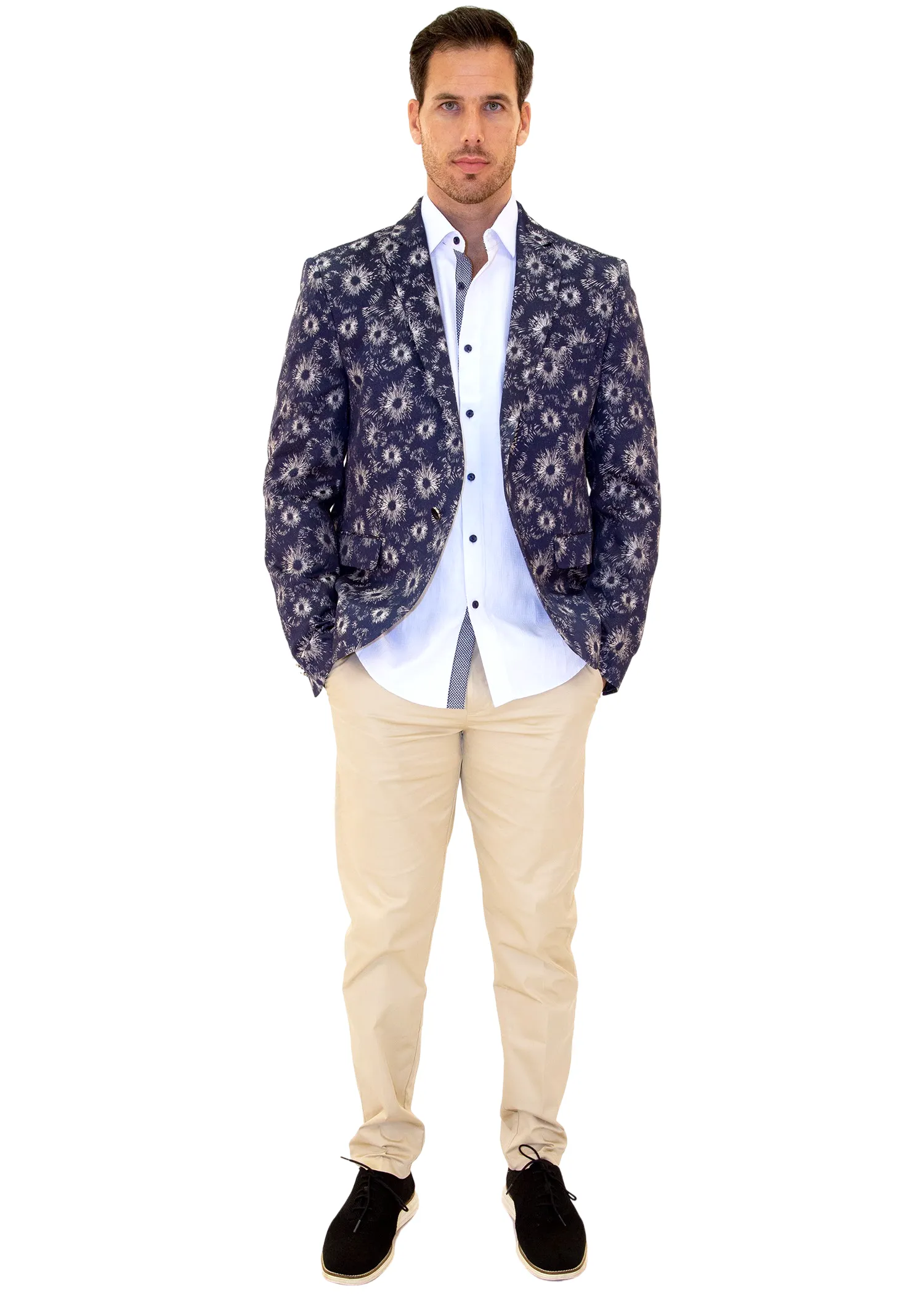 Fireworks Pattern Evening Blazer Navy