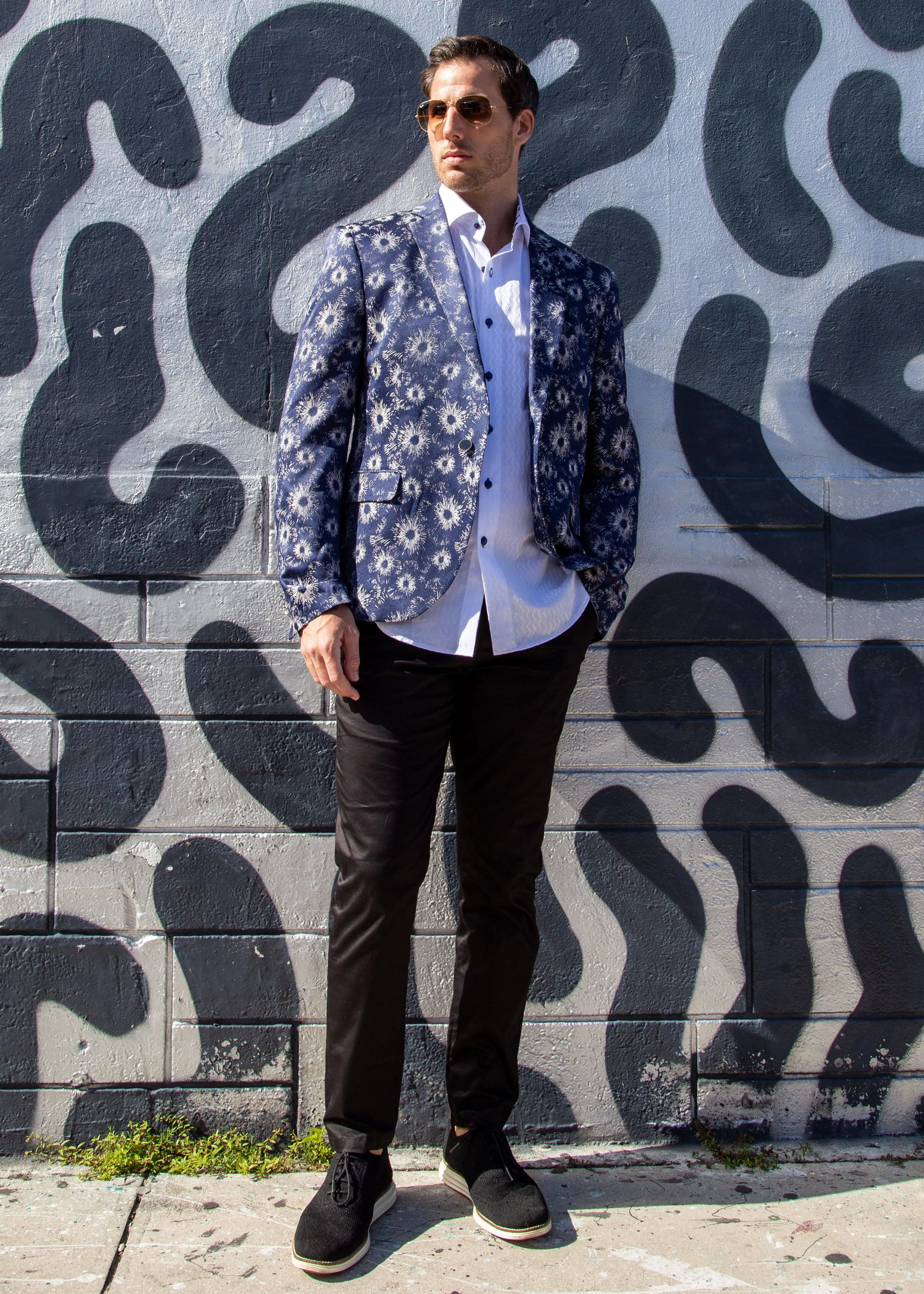 Fireworks Pattern Evening Blazer Navy