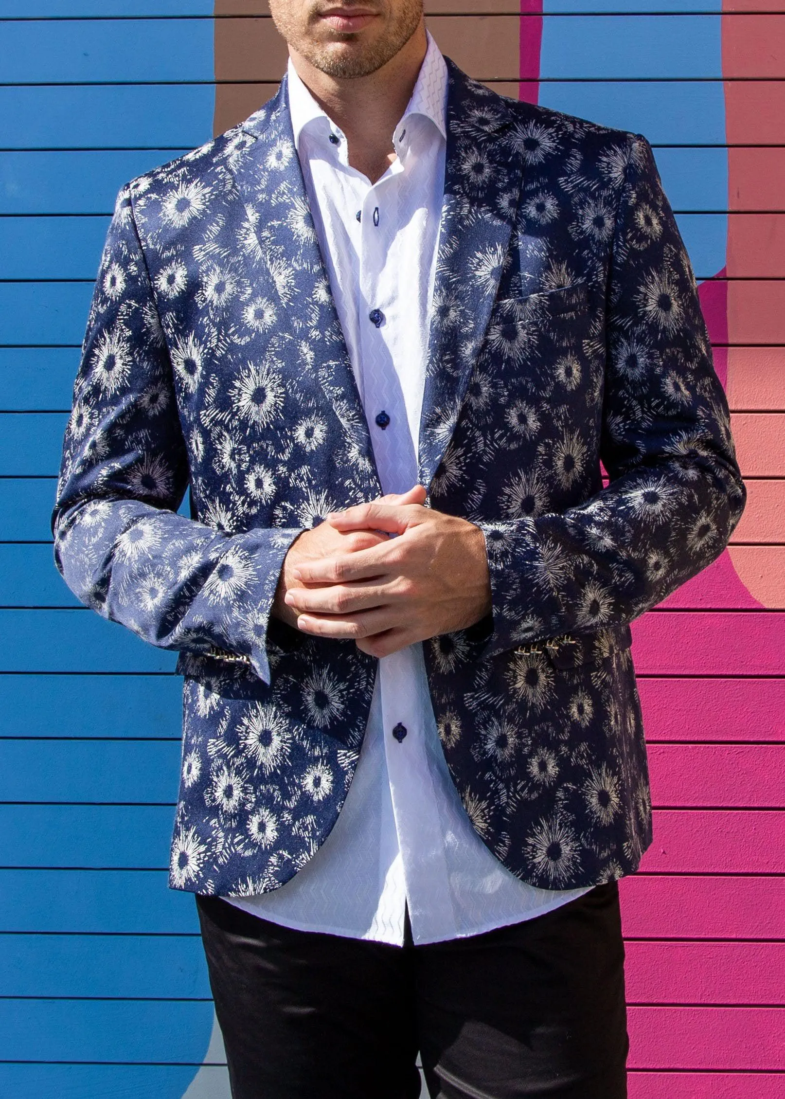 Fireworks Pattern Evening Blazer Navy