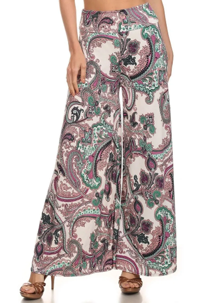 Foldover Palazzo Pants Royal Paisley Mint Purple Pink