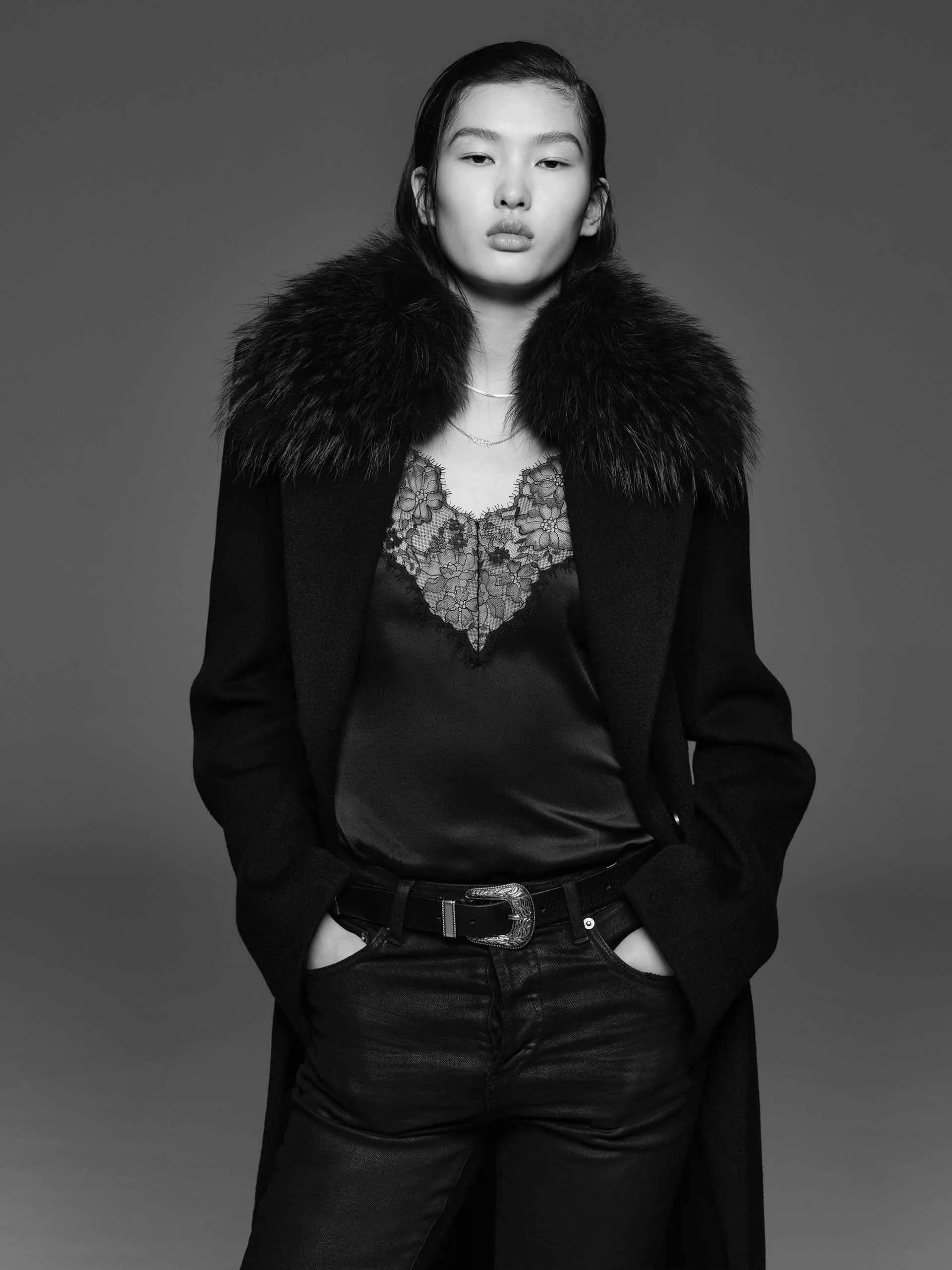 Fur Collar Structured Coat