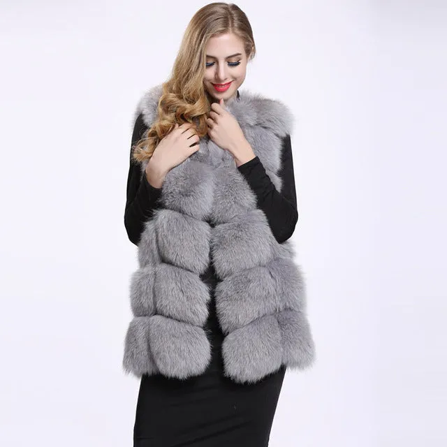 FURSARCAR Real Fox Fur Coat Women Winter Natrual Fur Genuine Leather Fur Vest Fashion Styles Female Silm Long Fox Fur Vest Coat