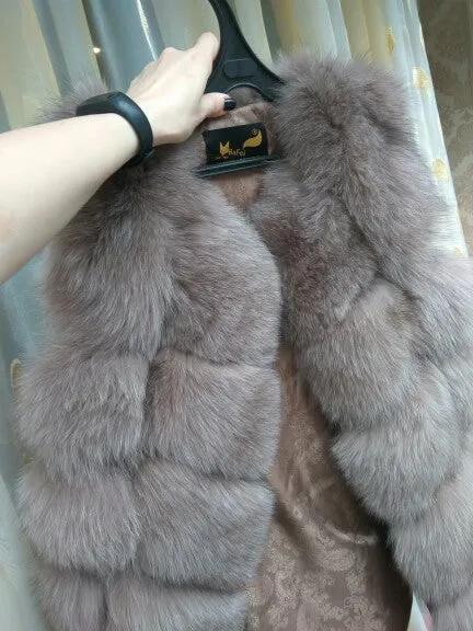 FURSARCAR Real Fox Fur Coat Women Winter Natrual Fur Genuine Leather Fur Vest Fashion Styles Female Silm Long Fox Fur Vest Coat