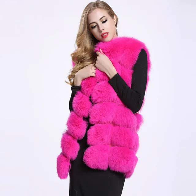 FURSARCAR Real Fox Fur Coat Women Winter Natrual Fur Genuine Leather Fur Vest Fashion Styles Female Silm Long Fox Fur Vest Coat