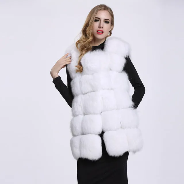 FURSARCAR Real Fox Fur Coat Women Winter Natrual Fur Genuine Leather Fur Vest Fashion Styles Female Silm Long Fox Fur Vest Coat