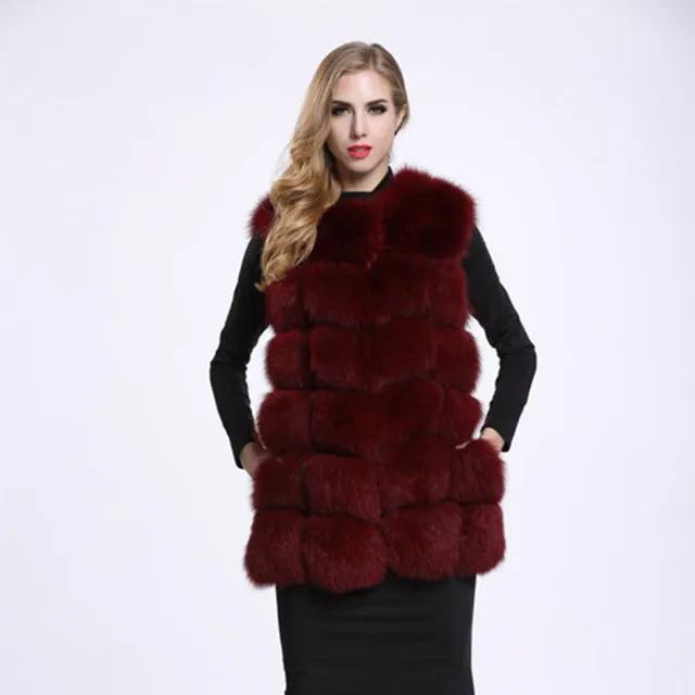 FURSARCAR Real Fox Fur Coat Women Winter Natrual Fur Genuine Leather Fur Vest Fashion Styles Female Silm Long Fox Fur Vest Coat