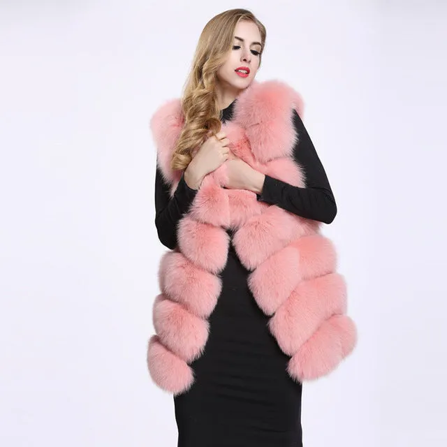 FURSARCAR Real Fox Fur Coat Women Winter Natrual Fur Genuine Leather Fur Vest Fashion Styles Female Silm Long Fox Fur Vest Coat