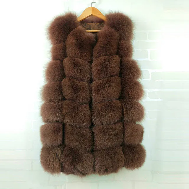 FURSARCAR Real Fox Fur Coat Women Winter Natrual Fur Genuine Leather Fur Vest Fashion Styles Female Silm Long Fox Fur Vest Coat