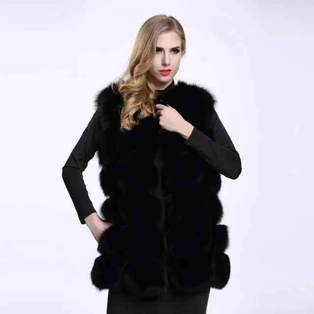 FURSARCAR Real Fox Fur Coat Women Winter Natrual Fur Genuine Leather Fur Vest Fashion Styles Female Silm Long Fox Fur Vest Coat