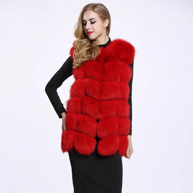 FURSARCAR Real Fox Fur Coat Women Winter Natrual Fur Genuine Leather Fur Vest Fashion Styles Female Silm Long Fox Fur Vest Coat