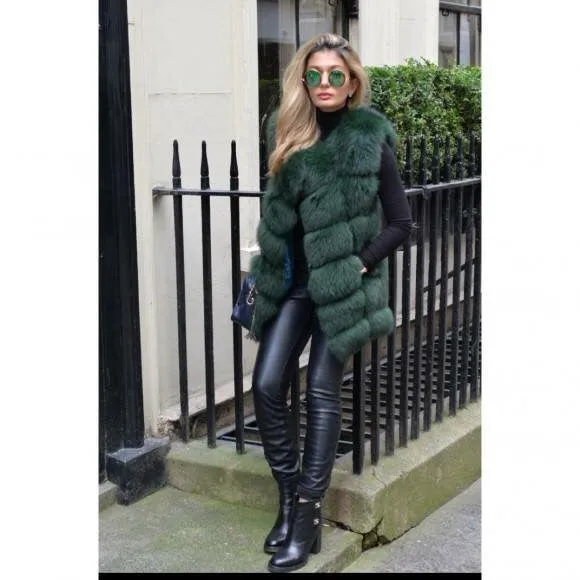 FURSARCAR Real Fox Fur Coat Women Winter Natrual Fur Genuine Leather Fur Vest Fashion Styles Female Silm Long Fox Fur Vest Coat