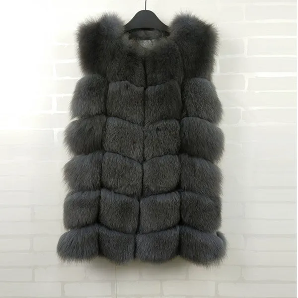 FURSARCAR Real Fox Fur Coat Women Winter Natrual Fur Genuine Leather Fur Vest Fashion Styles Female Silm Long Fox Fur Vest Coat