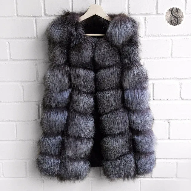 FURSARCAR Real Fox Fur Coat Women Winter Natrual Fur Genuine Leather Fur Vest Fashion Styles Female Silm Long Fox Fur Vest Coat