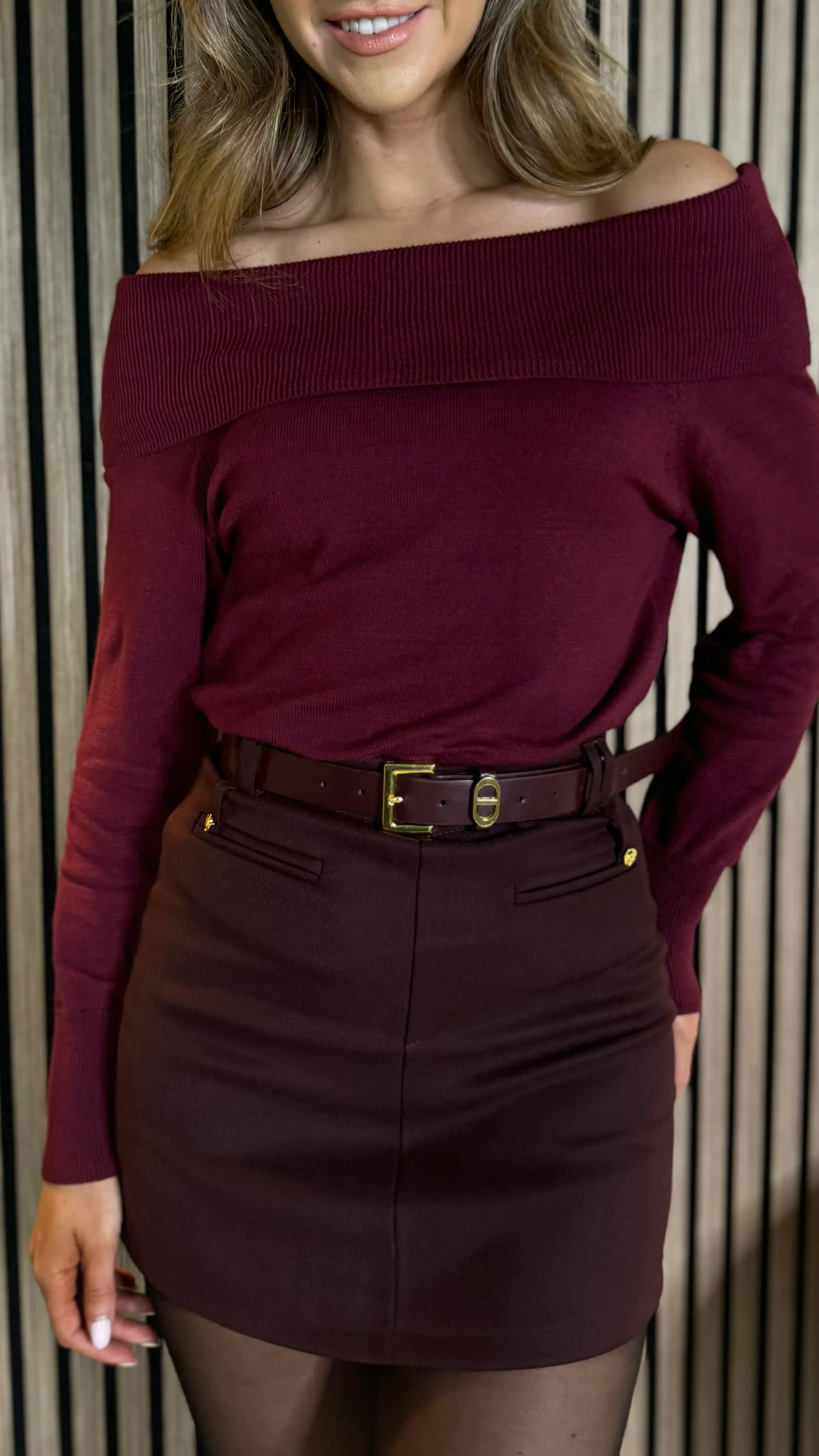 Gabi Burgundy Wide Neck Knit Jumper