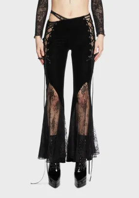 Gothic Vintage Sexy Velvet Lace Flared Trousers