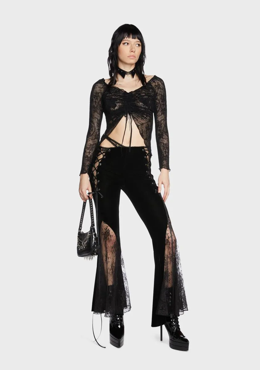 Gothic Vintage Sexy Velvet Lace Flared Trousers