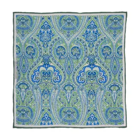 Green and Blue Paisley Twill Silk Pocket Square