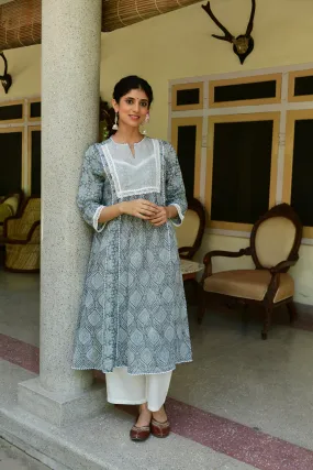 Hand-block Printed Grey Kurta With Pant