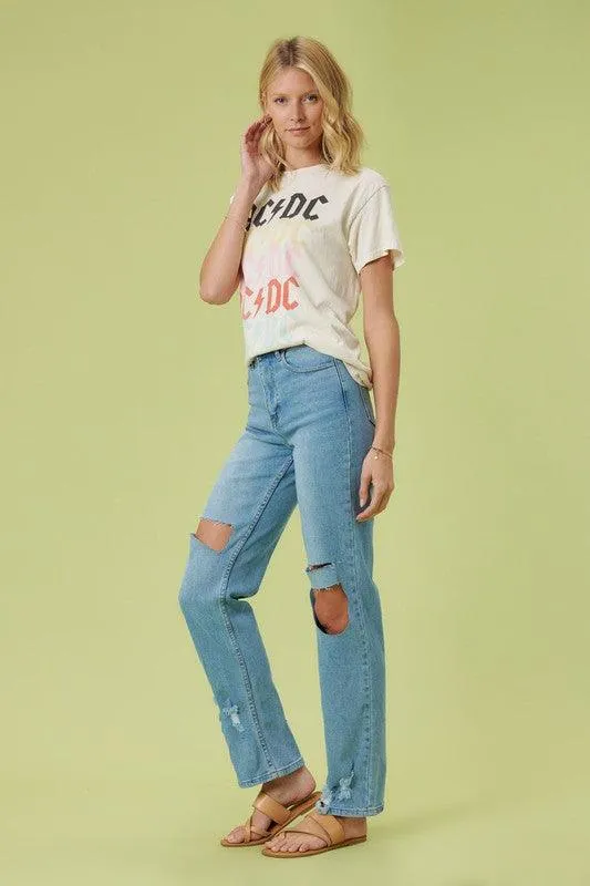 High Rise Distressed Wide Leg Jeans