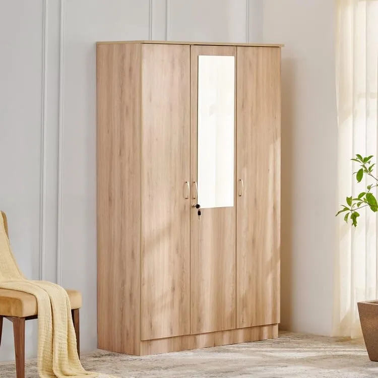 Home Centre Helios Alton 3-Door Wardrobe with Mirror - Brown