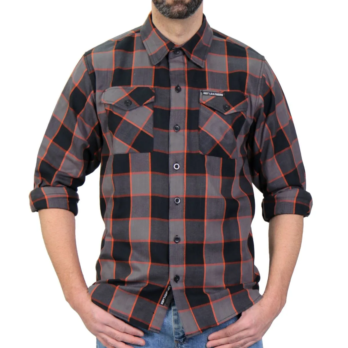 Hot Leathers FLM2020 Men's Black, Gray and Orange Flannel Long Sleeve