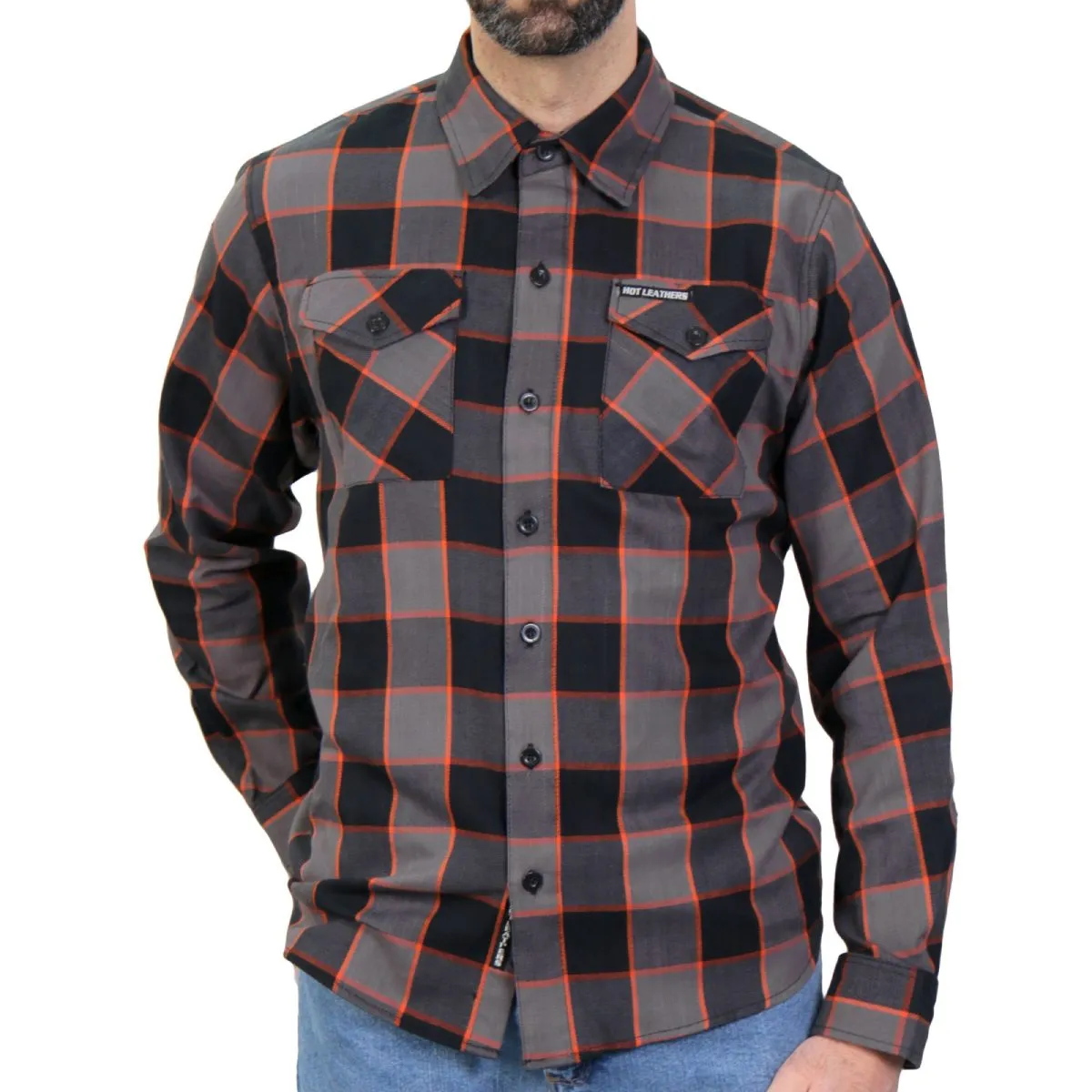 Hot Leathers FLM2020 Men's Black, Gray and Orange Flannel Long Sleeve