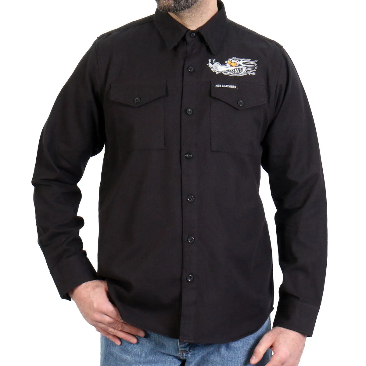 Hot Leathers FLM2115 Men's Black Race Wolf Long Sleeve Flannel Shirt