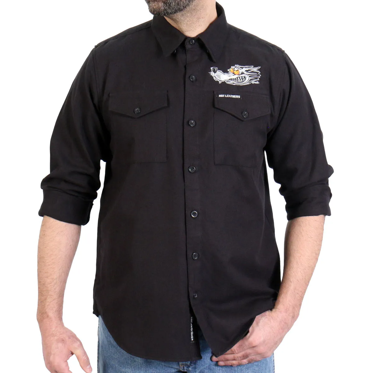 Hot Leathers FLM2115 Men's Black Race Wolf Long Sleeve Flannel Shirt