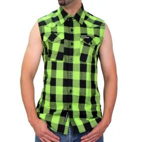 Hot Leathers FLM5002 Men’s Black and Green Sleeveless Cotton Flannel Shirt