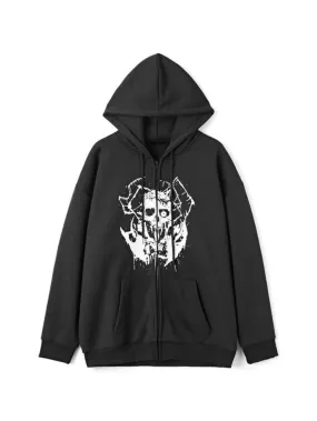 Ilooove - Men's Gothic Skull Print Oversized Hoodie