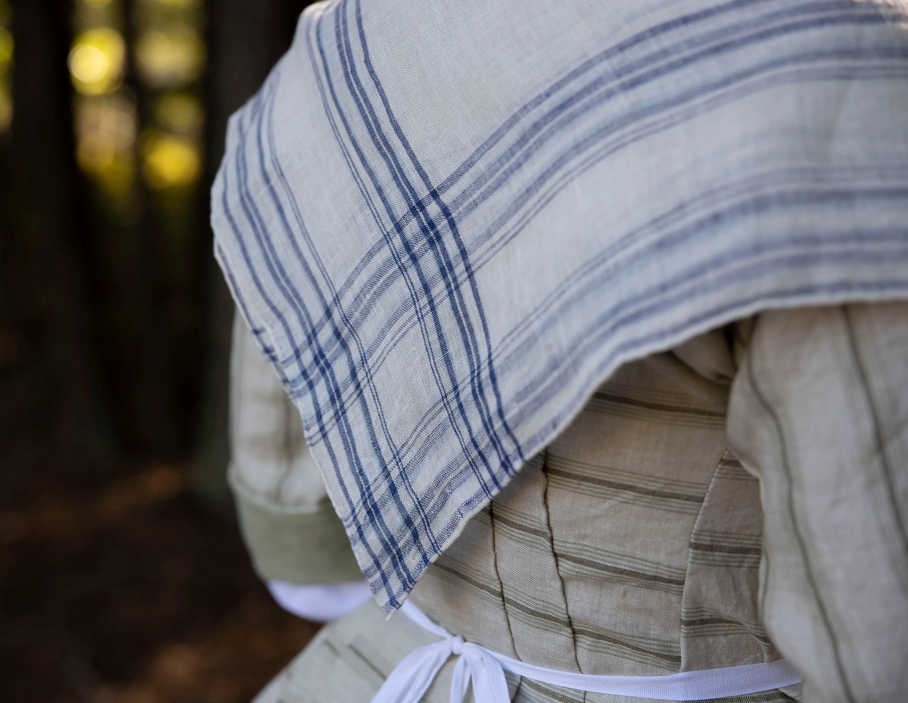 Indigo & White Linen Bordered Handkerchief