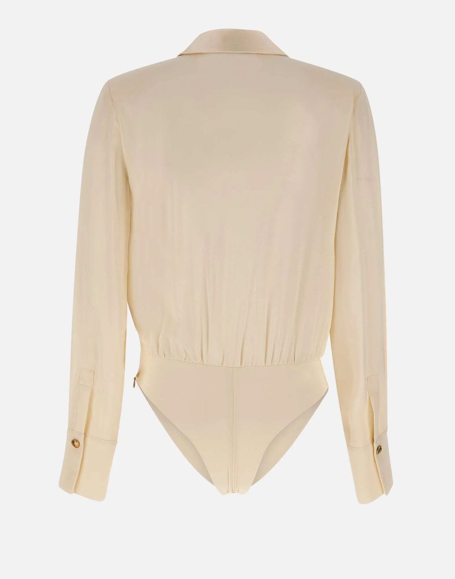 Ivory Shirt Design Bodysuit with Gold Zip