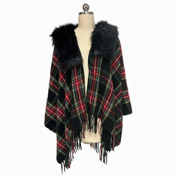 JCREW NWT! STEWART TARTAN FAUX FUR CAPE SIZE ONE SIZE