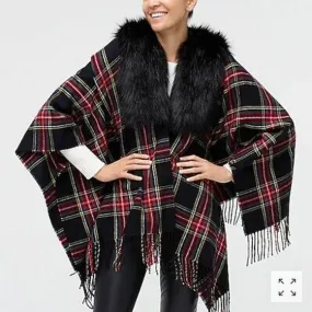 JCREW NWT! STEWART TARTAN FAUX FUR CAPE SIZE ONE SIZE