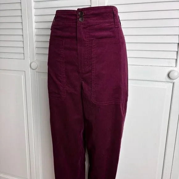 JOHNNY WAS Burgundy Cotton High Rise Corduroy Pants Size Medium