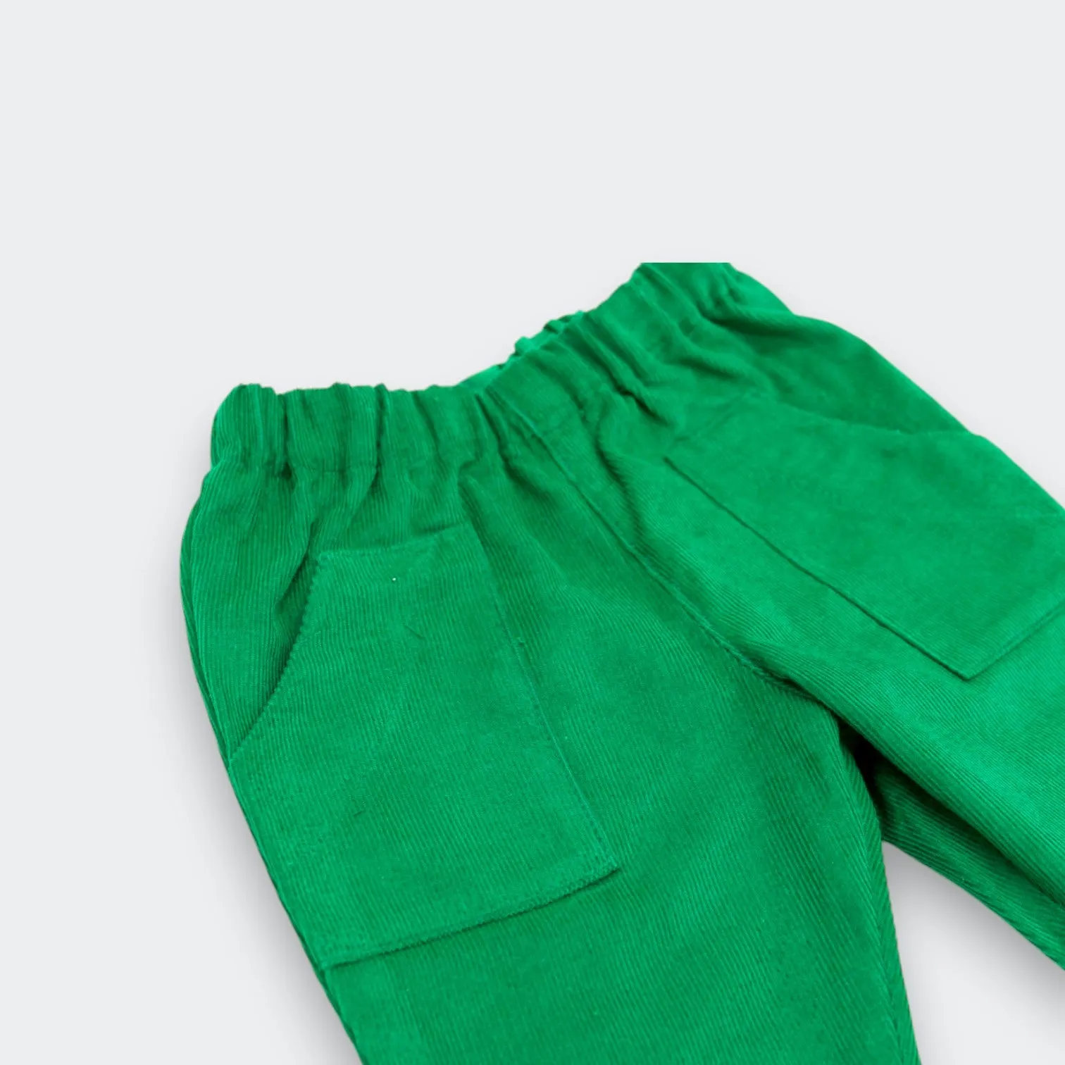 Kids' and Baby Cotton Corduroy Pants - Crayon Green with Front Pocket