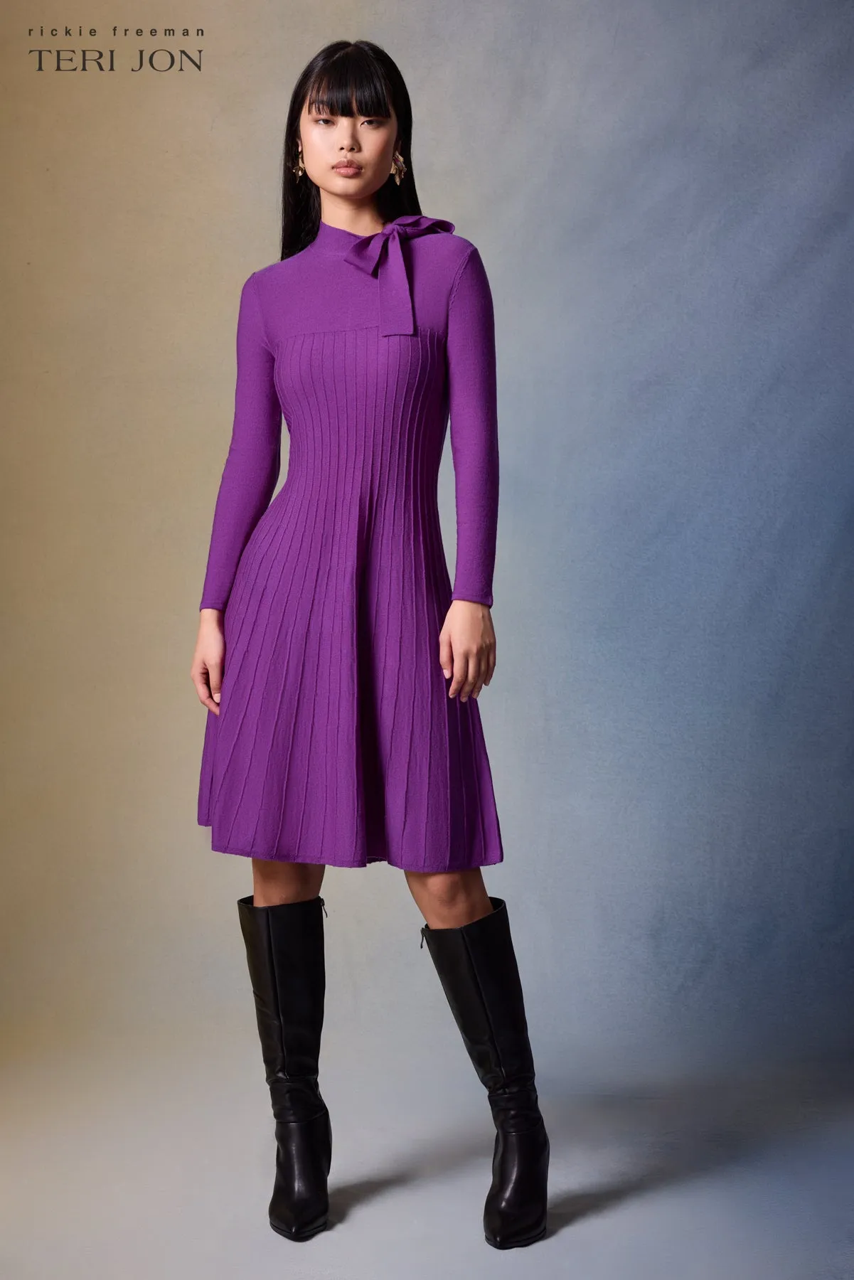 Knitted Merino Wool Dress With Tie Neck Detail